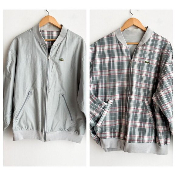 Vintage Lacoste MAde in France Plaid Plain Reversible Bomber Jacket - Picture 1 of 9